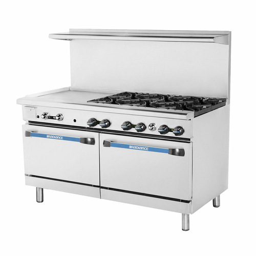 Turbo Air TARG-24G6B Radiance Restaurant Range Gas 60 Inch 32K BTU Burners 24 Inch Griddle 2 Ovens Stainless Steel