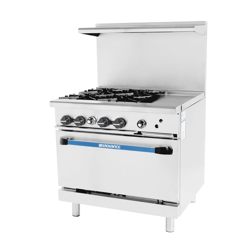 Turbo Air TARG-4B12G Radiance Restaurant Range Gas 36 Inch 4 Open Burners 12 Inch Griddle Standard Oven