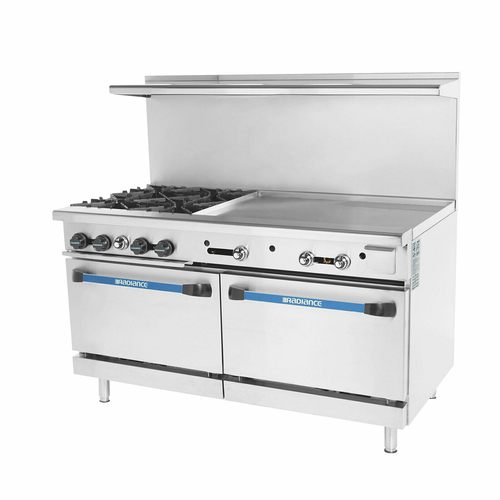 Turbo Air TARG-4B36G Radiance Restaurant Range Gas 60 Inch 4 Open Burners 36 Inch Griddle 2 Ovens Stainless Steel