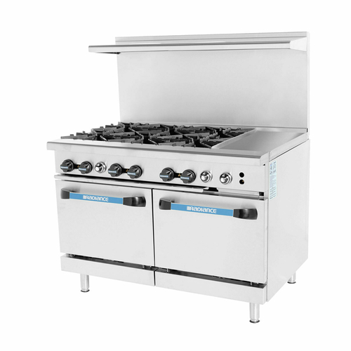 Turbo Air TARG-6B12G Radiance Restaurant Range Gas 48 Inch 6 Open Burners 12 Inch Griddle 2 Ovens Stainless Steel
