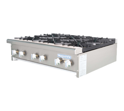 Turbo Air TAHP-36-6 Radiance Hotplate Gas Countertop 36 Inch 6 Burner Manual Controls Heavy Duty Design