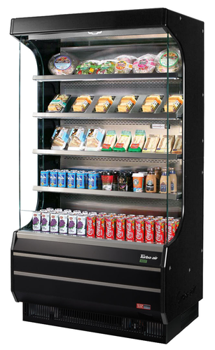Turbo Air TOM-40W(B)-N Vertical Open Display Merchandiser 14.4 cu ft Capacity Self Cleaning Condenser LED Lighting