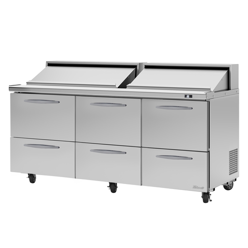 Turbo Air PST-72-D6-N PRO Series Sandwich Salad Unit 72 Inch Three Section Self Contained Compressor