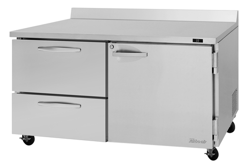 Turbo Air PWR-60-D2R(L)-N PRO Series Worktop Refrigerator 15.5 cu.ft. 60-1/4 inch self-contained stainless steel