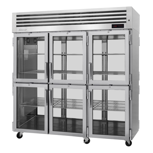 Turbo Air PRO-77-6H-G-PT PRO Series Heated Cabinet Pass-Thru Three-Section 78.1 Cu Ft with Glass Doors and Digital Control