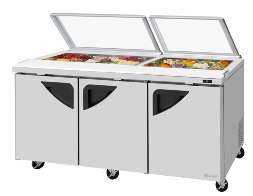 Turbo Air TST-72SD-N-GL Super Deluxe Sandwich Salad Unit Glass Lid 19 cu ft 72 inch 18 pans Stainless Steel