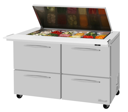 Turbo Air PST-48-18-D4-N-FL PRO Series Mega Top Sandwich Salad Prep Table 48 inch with Flat Lid and 18 Pan Capacity