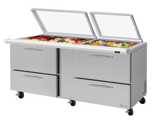 Turbo Air PST-72-30-D4-N-GL PRO Series Mega Top Sandwich Salad Prep Table 72 inch with Glass Lid and Refrigeration