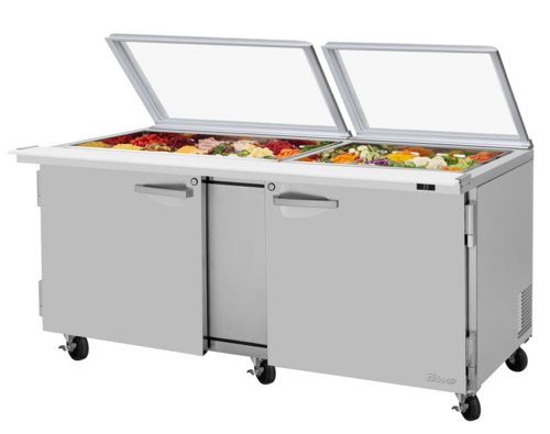Turbo Air PST-72-30-N-GL PRO Series Mega Top Sandwich Salad Prep Table with Glass Lid 72 inch 30 Pan Capacity