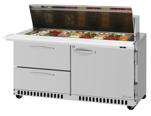 Turbo Air PST-60-24-D2R-L-FB-N PRO Series Mega Top Sandwich Salad Prep Table 60 inch Stainless Steel 14.8 cu ft