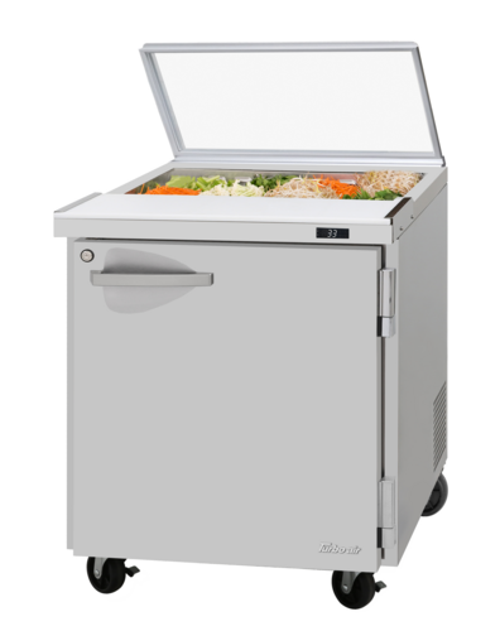 Turbo Air PST-28-N-GL PRO Series Sandwich Salad Prep Table with Glass Lid 7 cu ft 8 Pan Capacity Stainless Steel