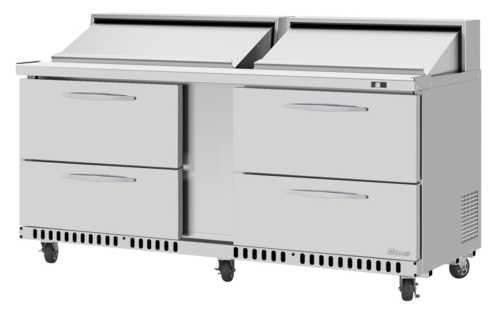 Turbo Air PST-72-D4-FB-N PRO Series Mega Top Sandwich Salad Prep Table 72 inch Stainless Steel 17.6 cu ft