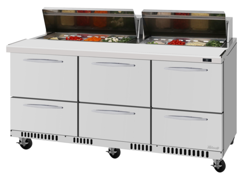 Turbo Air PST-72-D6-FB-N PRO Series Mega Top Sandwich Salad Prep Table 72 inch Stainless Steel 17.6 cu ft