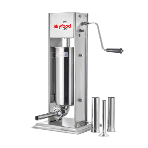 Skyfood Equipment 7VF 15 lb Manual Vertical Sausage Stuffer Stainless Steel with 4 Stuffing Tubes