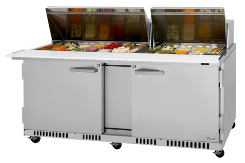Turbo Air PST-72-30-FB-N PRO Series Mega Top Sandwich Salad Prep Table 72 inch Stainless Steel 30 Pan Capacity