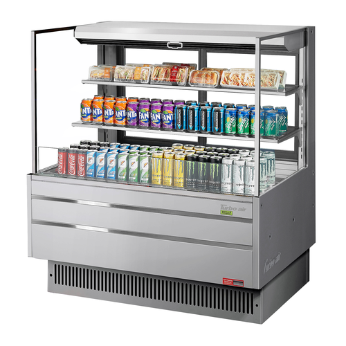 Turbo Air TOM-48L-UFD-S-3S-N Horizontal Open Display Merchandiser 15.2 cu ft Low Profile Self Contained Refrigeration
