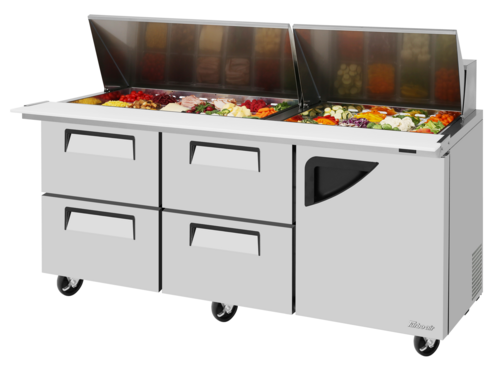 Turbo Air TST-72SD-30-D4R-N Super Deluxe Sandwich Salad Mega Top Unit 72 inch Stainless Steel Refrigerated Prep Table