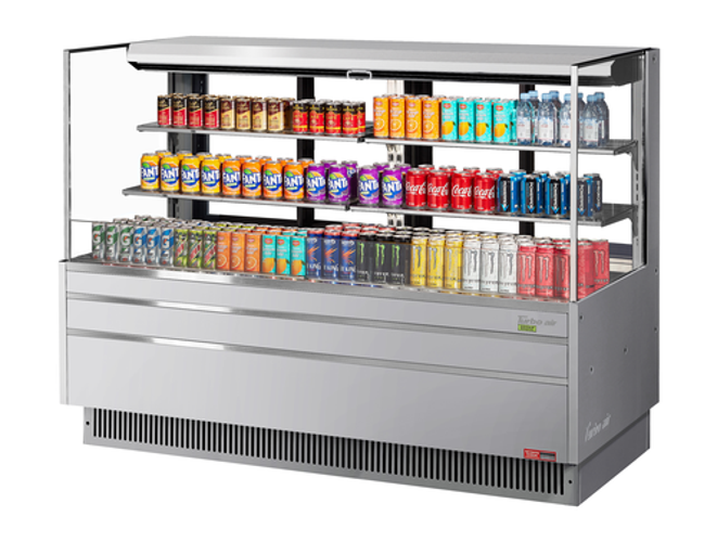 Turbo Air TOM-72L-UFD-S-3S-N Horizontal Open Display Merchandiser 23.4 cu ft Capacity Self Cleaning Condenser