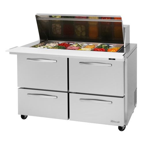 Turbo Air PST-48-18-D4-N PRO Series Mega Top Sandwich Salad Prep Table 48 inch Self Cleaning Condenser 18 Pan Capacity