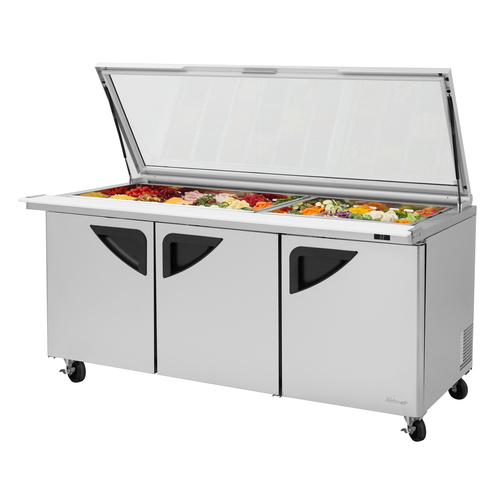Turbo Air TST-72SD-30-N-GL Super Deluxe Sandwich Salad Mega Top Unit with Glass Lids 23 cu ft Stainless Steel