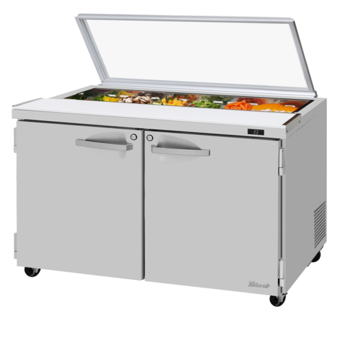 Turbo Air PST-48-N-GL PRO Series Sandwich Salad Prep Table with Glass Lid 12 Pans 48 Inch Stainless Steel
