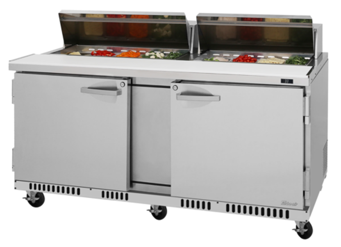 Turbo Air PST-72-FB-N PRO Series Sandwich Salad Prep Table 72 inch Front Breathing 18 Pan 17.6 cu ft Stainless Steel