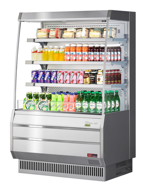 Turbo Air TOM-40MS-N Vertical Open Display Merchandiser 9.3 cu ft Capacity Self Cleaning Condenser Plug In Installation