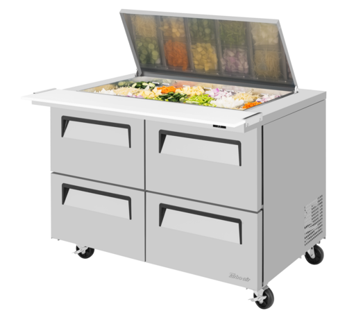 Turbo Air TST-48SD-18-D4-N-FL Super Deluxe Sandwich Salad Mega Top Unit 48 inch Stainless Steel 15 cu ft Refrigeration