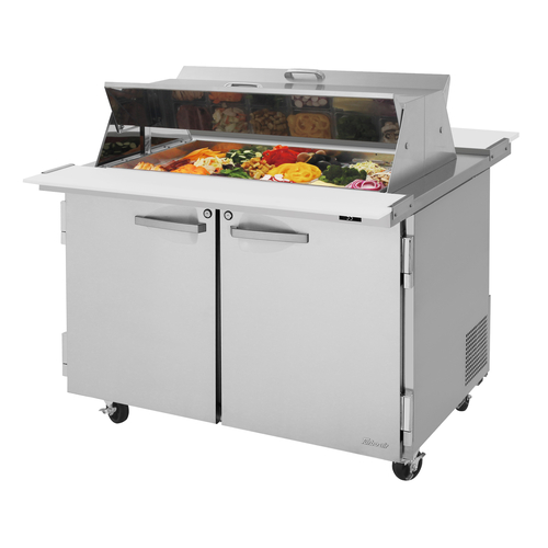 Turbo Air PST-48-18-N-DS PRO Series Mega Top Sandwich Salad Prep Table Dual Sided Lid 15 cu ft 48 inch Width