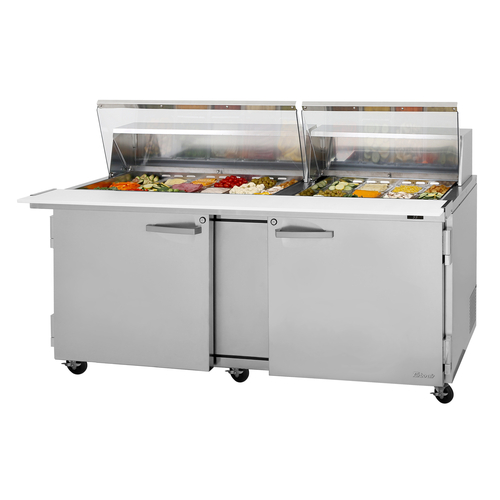 Turbo Air PST-72-30-N-CL PRO Series Mega Top Sandwich Salad Prep Table 72 inch with Clear Lid and Self Contained Compressor