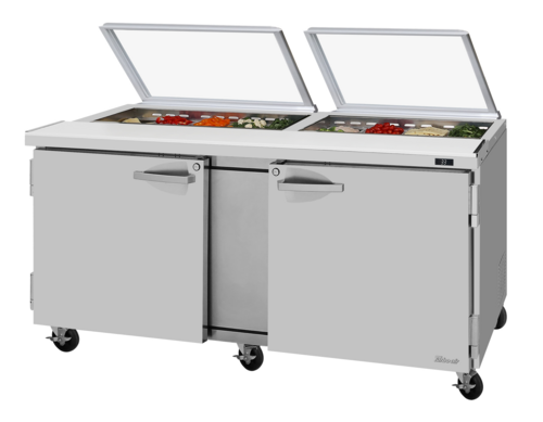 Turbo Air PST-72-N-GL PRO Series Sandwich Salad Prep Table Glass Lid 72 inch 19 cu ft 18 pans Stainless Steel