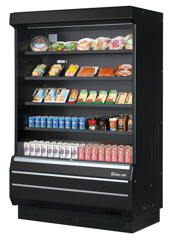 Turbo Air TOM-50B-SP-A-N Vertical Open Display Merchandiser 19 cu ft Capacity Self Cleaning Condenser Black Exterior