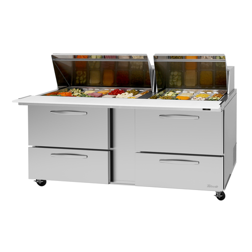 Turbo Air PST-72-30-D4-N-SL PRO Series Mega Top Sandwich Salad Prep Table 72 inch with Slide Lids and Drawers