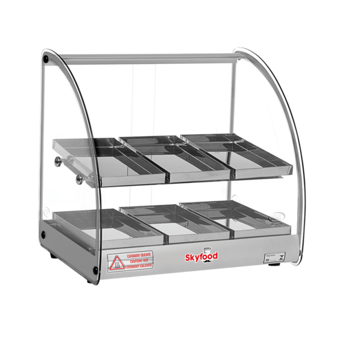 Skyfood Equipment FWD2-18G Curved Glass Food Warmer Display Case 18-1/2W x 14-3/8D x 17-1/2H with LED Lighting for Optimal Food Visibility and Preservation