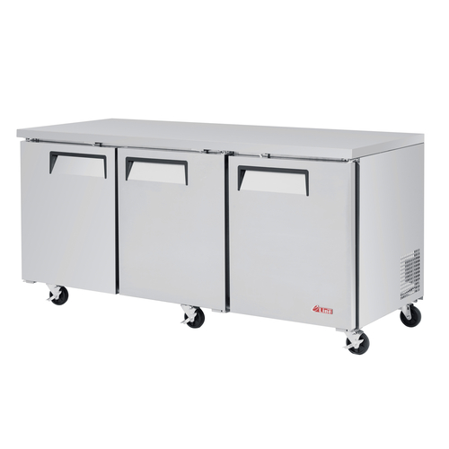 Turbo Air EUR-72-N-V E-line Undercounter Refrigerator 72 inch three section solid doors adjustable shelves stainless steel