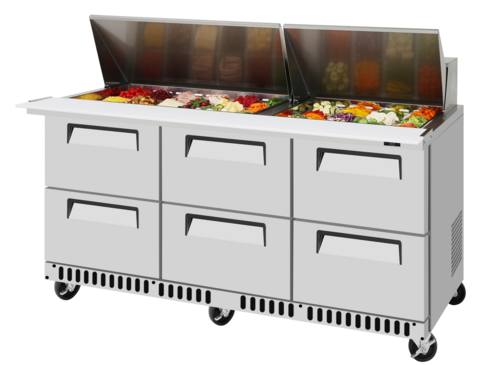 Turbo Air TST-72SD-30-D6-FB-N Super Deluxe Sandwich Salad Mega Top Unit Front Breathing 72 Inch Stainless Steel