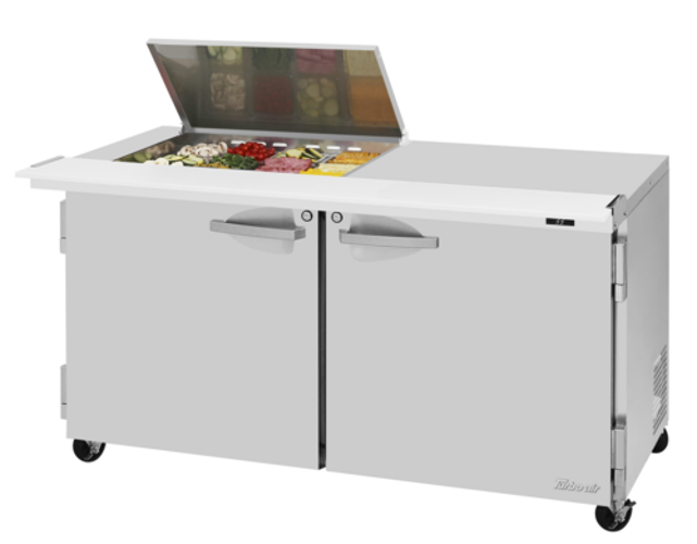 Turbo Air PST-60-12M-N-FL PRO Series Sandwich Salad Mega Prep Work Station with Flat Lid and Self-Contained Compressor