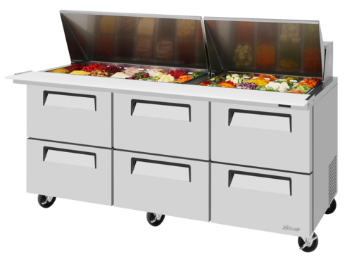 Turbo Air TST-72SD-30-D6-N Super Deluxe Sandwich Salad Mega Top Unit 72 inch Stainless Steel 30 Pan Opening