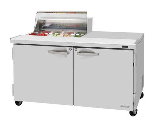 Turbo Air PST-60-08S-N-CL PRO Series Sandwich Salad Prep Work Station Clear Lid 60 inch 16 cu ft Stainless Steel