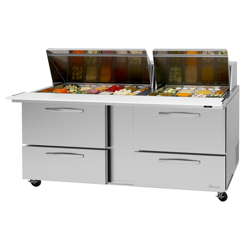 Turbo Air PST-72-30-D4-N PRO Series Mega Top Sandwich Salad Prep Table 72 inch Self Cleaning Condenser