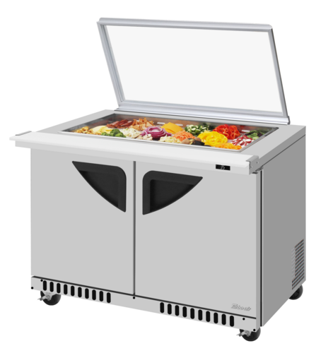 Turbo Air TST-48SD-18-FB-N-GL Super Deluxe Sandwich Salad Mega Top Unit with Glass Lid and Front Breathing Airflow