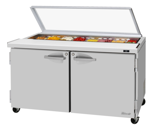 Turbo Air PST-60-N-GL PRO Series Sandwich Salad Prep Table Glass Lid 60 Inch 16 Pans Stainless Steel