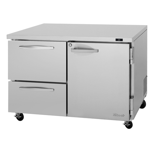 Turbo Air PUR-48-D2R(L)-N PRO Series Undercounter Refrigerator 12.2 cu ft capacity stainless steel interior and exterior