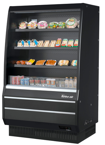 Turbo Air TOM-40MB-SP-A-N Vertical Open Display Merchandiser 9.3 cu ft Capacity Self Cleaning Condenser Black Exterior