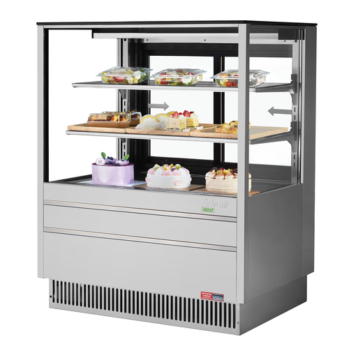 Turbo Air TCGB-36UF-S-N Refrigerated Display Case 11.8 cu ft Capacity Stainless Steel Sliding Doors LED Lighting