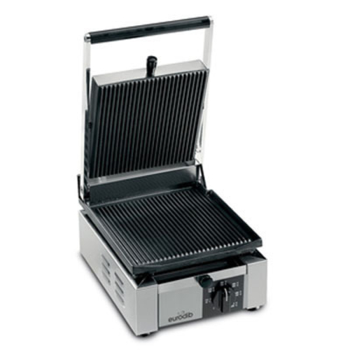 Eurodib ELIO-110 Panini Grill: Compact, Cast Iron Cooking Plate, Adjustable Thermostat, Stainless Steel