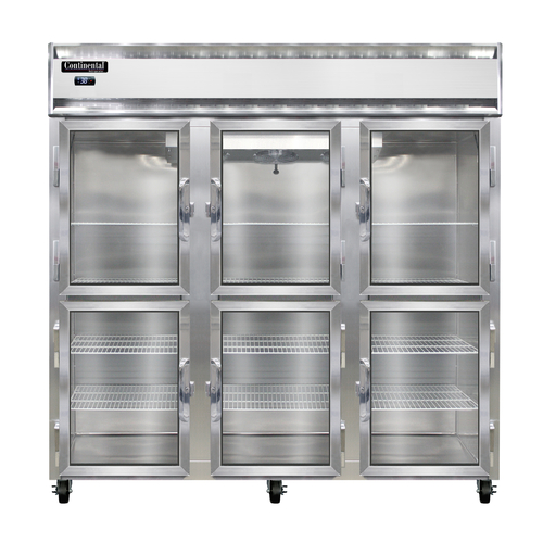Continental Refrigerator 3RNGDHD Reach In Display Three Section Self Contained Aluminum Stainless Steel Half Doors