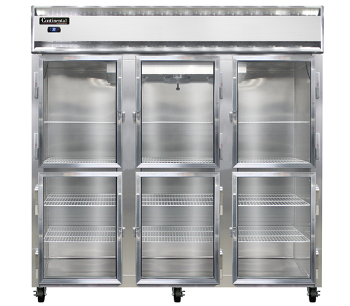 Continental Refrigerator 3RNSSGDHD Reach In Display Three Section Stainless Steel Refrigerator with Glass Doors