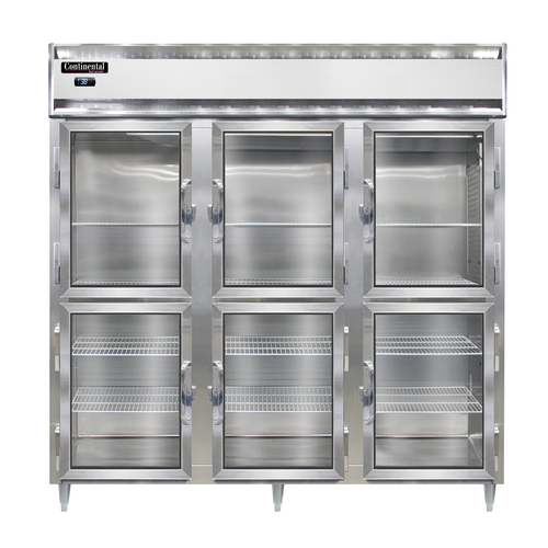 Continental Refrigerator D3RNSAGDHD Designer Line Refrigerator Three Section Stainless Steel Half Height Glass Doors