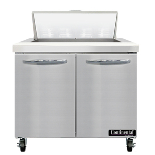 Continental Refrigerator SW36N8 Sandwich Unit 36W 10.3 cu ft capacity two-section with 8 pans and cutting board